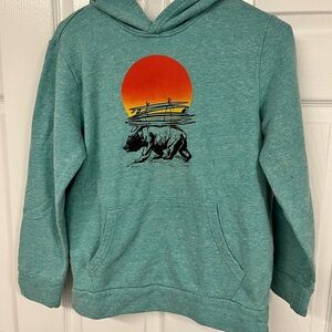 Old Navy Kids Hoodie Bear Graphic Size 10-12 Teal Pullover